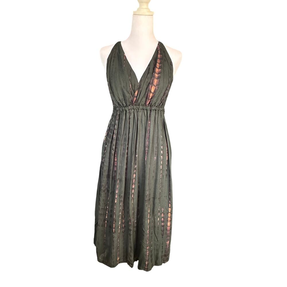 Dark green knee length halter tie dye dress